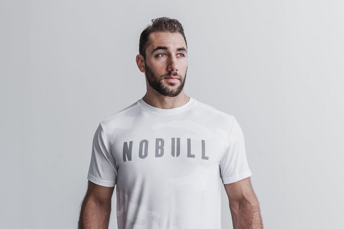 Nobull Men's T Shirts White Camo | Australia (PZ1503)